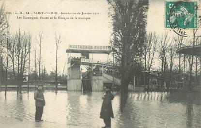 CPA FRANCE 92 "Saint Cloud, les montagnes russes et le kiosque de la musique" / INONDATION 1910