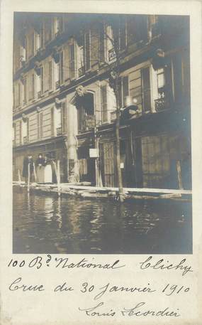 CARTE PHOTO FRANCE 92 "Clichy, bld National" / INONDATION 1910