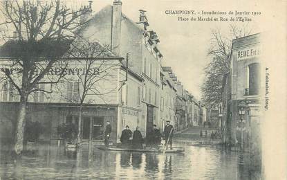 CPA FRANCE 94 "Champigny, place du marché et rue de l'église" / INONDATION 1910