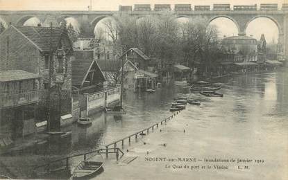 CPA FRANCE 94 "Nogent sur Marne, le quai du port et le viaduc" / INONDATION 1910