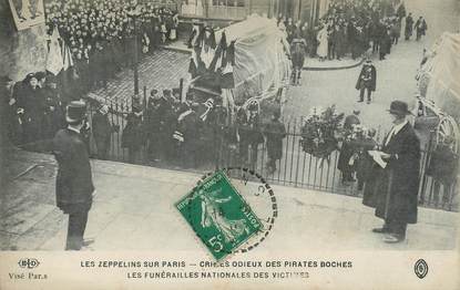 CPA FRANCE 75 "Paris, Crimes des allemands, les zeppelins sur Paris, les funérailles nationales des victimes" / AVIATION