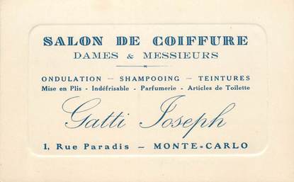 CDV Carte De Visite MONACO "Salon de Coiffure, rue Paradis"