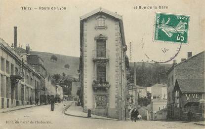 / CPA FRANCE 69 "Thizy, route de Lyon et rue de la gare"