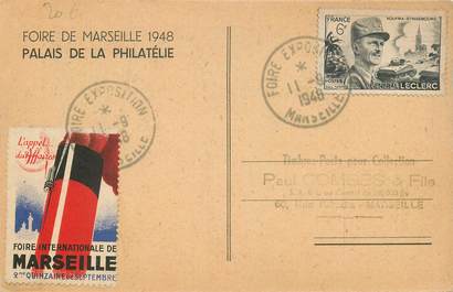 MARCOPHILIE VIGNETTE sur CPA FRANCE 13 Marseille, Foire internationale 1948