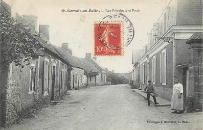 / CPA FRANCE 72 "Saint Gervais en Belin, rue principale et poste"