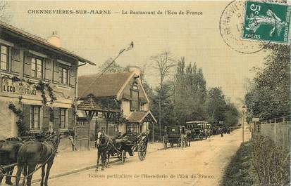 CPA FRANCE 94 "Chennevières sur Marne, le restaurant de l'Ecu de France" / Carte colorisée et toilée / Ed. Ecu de France