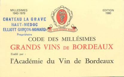 CPA / PETIT PAPIER LIVRET FRANCE 33 "Code des Grands Vins de Bordeaux" / ALCOOL