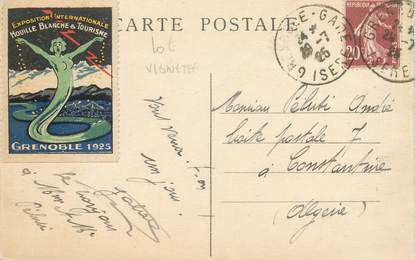 MARCOPHILIE VIGNETTE sur CPA FRANCE Grenoble 1925 Exposition Internationale
