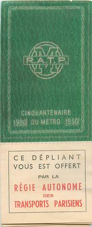 DEPLIANT RATP CINQUANTENAIRE DU METRO PARISIEN 1950