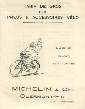 DEPLIANT PUBLICITAIRE / TARIF DE GROS PNEUS ET ACCESSOIRES MICHELIN / VELO