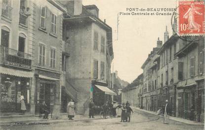 CPA FRANCE 38 "Pont de Beauvoisin, Place centrale et grande rue"