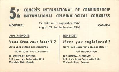 CPA CANADA "Montreal, Congres international de criminologie"