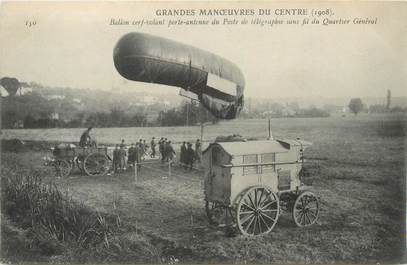 CPA MILITAIRE / 1908 / BALLON CERF VOLANT PORTE ANTENNE du POSTE TÉLÉGRAPHIQUE