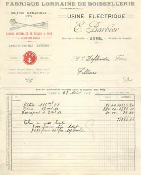 FACTURE FRANCE 54 " Avril, Usine électrique E. BARBIER, Fabrique de Boissellerie, Pelles à Four" / 1933