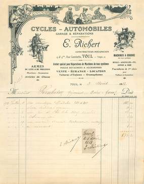 FACTURE FRANCE 54 "Toul, E. RICHERT, Cycles Automobiles Garages et réparations, 1913"