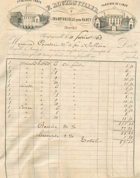 FACTURE double FRANCE 54 "Champigneulles, Fabrique de Limes, F. BOUZONVILLER, 1863"