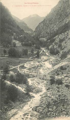 CPA PANORAMIQUE FRANCE 65 "Cauterets, entrée du Val de Jeuet, le Gave et le Pic de Gaube"