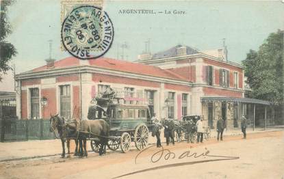 CPA FRANCE 95 "Argenteuil, la gare, la diligence" / COLORISÉE