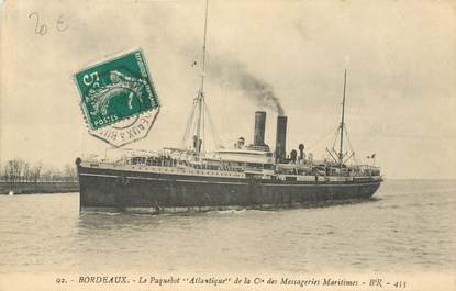 MARCOPHILIE POSTE MARITIME sur CPA FRANCE 33 "Bordeaux, Paquebot Atlantique"