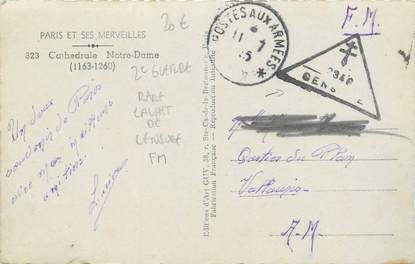 MARCOPHILIE 2 EME GUERRE sur CPA NOTRE DAME / Rare Cachet de Censure