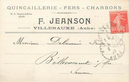 / CPA FRANCE 10 "Villenauxe" / QUINCAILLERIE / CARTE PUBLICITAIRE