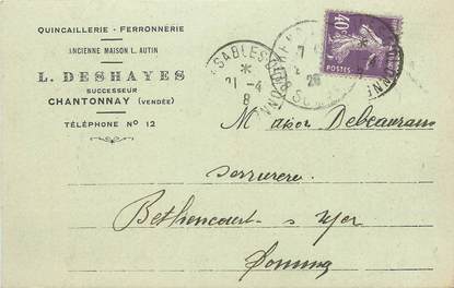 / CPA FRANCE 85 "Chantonnay, L. Deshayes" / QUINCAILLERIE / CARTE PUBLICITAIRE