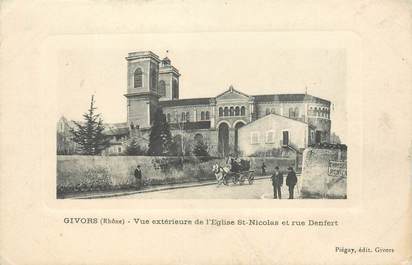 CPA FRANCE 69 "Givors, Eglise Saint Nicolas et rue Denfert"