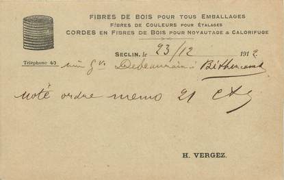 / CPA FRANCE 59 "Seclin H. Vergez" / FIBRES DE BOIS / CARTE PUBLICITAIRE