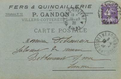 / CPA FRANCE 02 "Villers Cotterêts" / FER / QUINCAILLERIE / CARTE PUBLICITAIRE