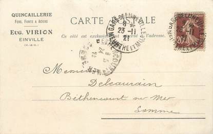 / CPA FRANCE 54 "Einville" / QUINCAILLERIE / CARTE PUBLICITAIRE