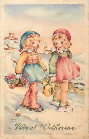 / CPA ILLUSTRATEUR ANDRÉ LUCE "Deux fillettes marchand sur la neige"