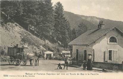 / CPA FRANCE 01 "Refuge et fontaine Napoléon, route de Gex à la Faucille" / ATTELAGE