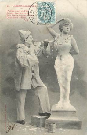 / CPA BERGERET "2, Pierrot sculpteur"