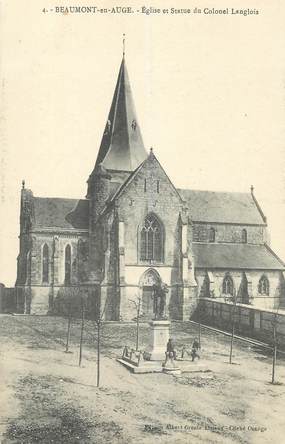 CPA FRANCE 14 "Beaumont en Auge, Eglise et statue du Colonel Langlois"