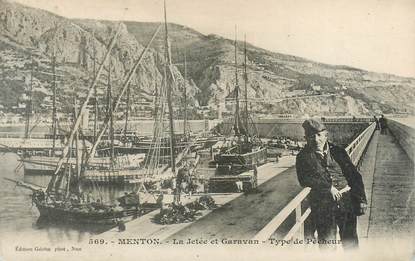 CPA FRANCE 06 "Menton , la Jetée et Garavan, type de pêcheur"