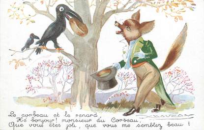 / CPA ILLUSTRATEUR MAUZAN "Le corbeau et le renard"