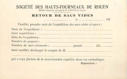 / CPA FRANCE 76 "Grand Quevilly, société des Hauts Fourneaux de Rouen " / CARTE PUBLICITAIRE