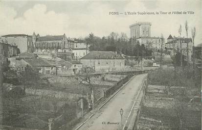 / CPA FRANCE 17 "Pons, l'école supérieure, la tour et l'hôtel de ville"