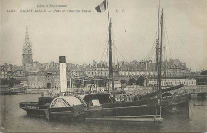  / CPA FRANCE 35 "Saint Malo, port et grande porte" / BATEAU