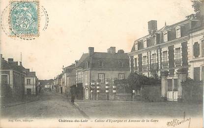 / CPA FRANCE 72 "Château du Loir, caisse d'épargne et av de la gare" / CE / BANQUE