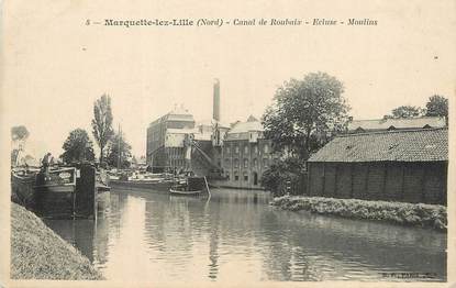 / CPA FRANCE 59 "Marquette lez Lille, canal de Roubaix, écluse, moulins"