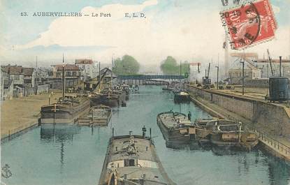 CPA FRANCE 93 "Aubervilliers, le port" / PENICHE / BATELLERIE