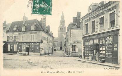 CPA FRANCE 28 "Cloyes, La Rue du Temple, Epicerie Mercerie"