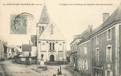 CPA FRANCE 49 "Fontaine Guérin, L'Eglise et la statue de Guérin"