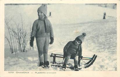 / CPA FRANCE 74 "Chamonix, plaisir d'hiver" / ENFANTS / LUGE