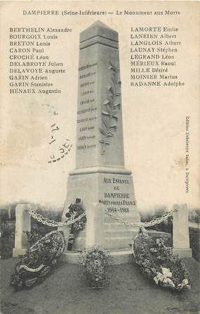 / CPA FRANCE 76 "Dampierre" / MONUMENT AUX MORTS