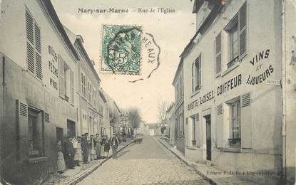 CPA FRANCE 77 "Mary sur Marne, rue de l'Eglise, Buvette et Coiffeur"