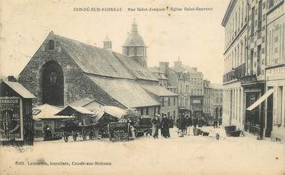 CPA FRANCE 14 "Condé sur Noireau, la rue Saint Jacques et Eglise Saint Sauveur"