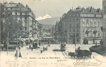  CPA SUISSE "Genève, la rue du Mont Blanc" / TRAMWAY