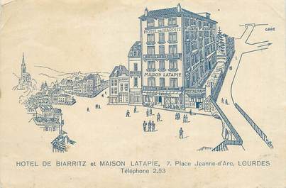 / CPA FRANCE 65 "Lourdes, hôtel de Biarritz et maison Latapie"